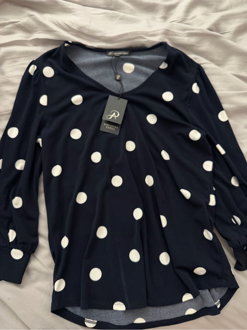 Adrianna Papell Black and White Polka Dot Long Sleeve Top